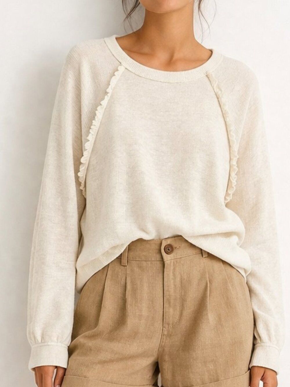 Anthropologie Pilcro Size Medium Ruffled Raglan Thermal Top Oversized
